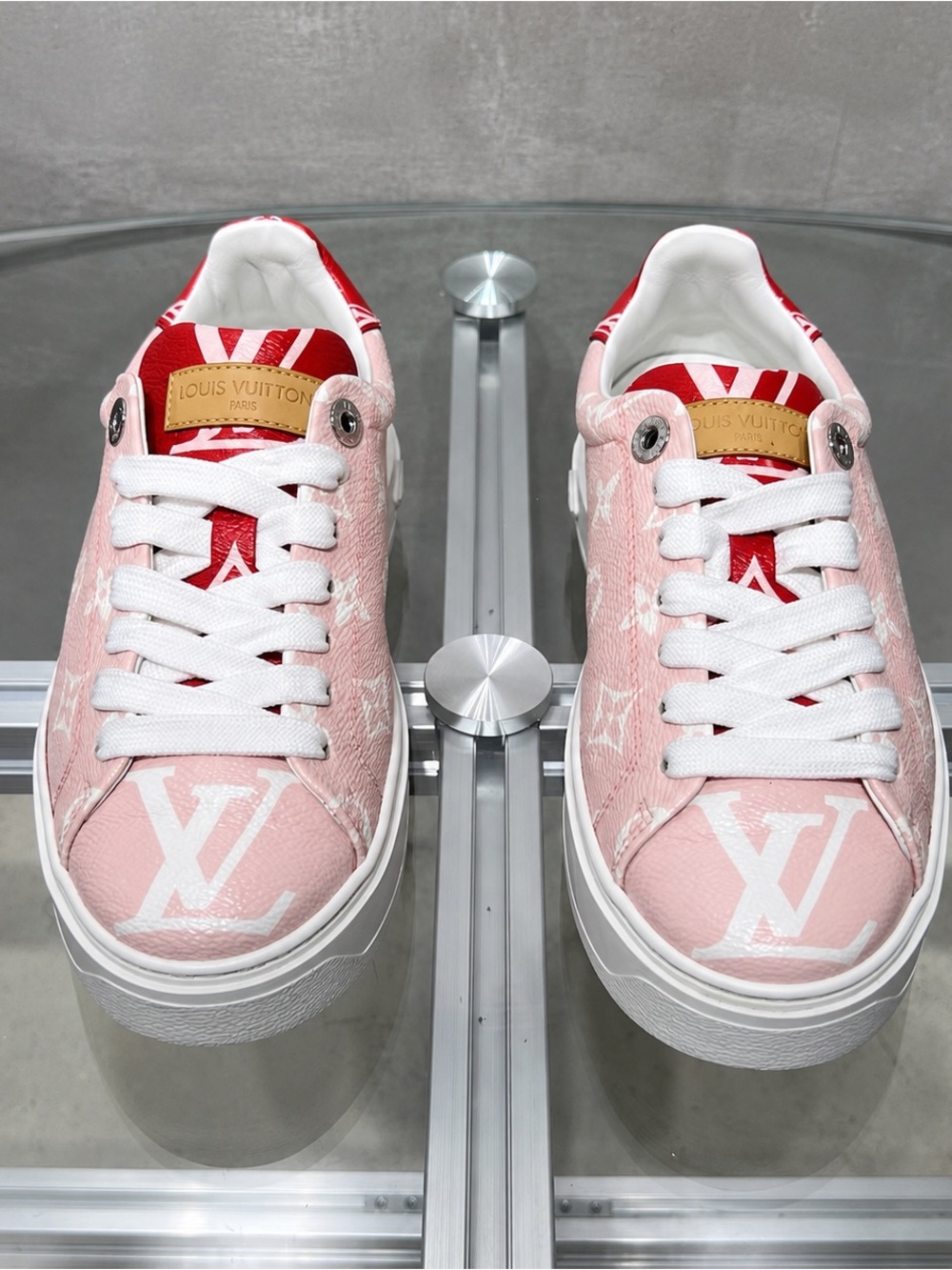 Louis Vuitton Pink & White Monogram Low-Top Sneakers